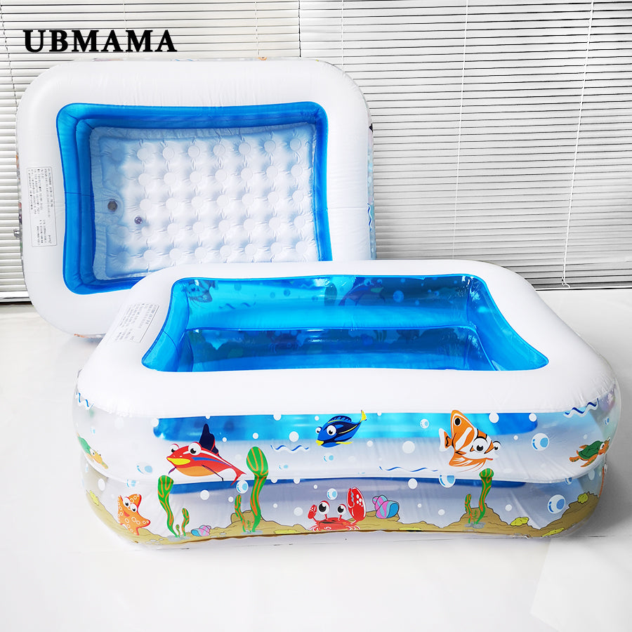 Kid Baby's Bathtub Baby Swimming Pool Cartoon Underwater World Pattern Printed Inflatable Aerated Square Newborn's Swimming Pool
